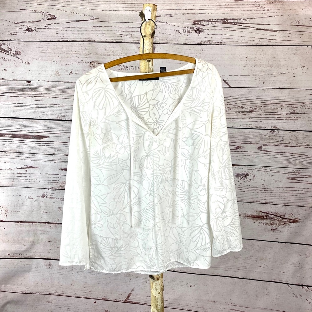 INC White Burn Out Floral Top 8